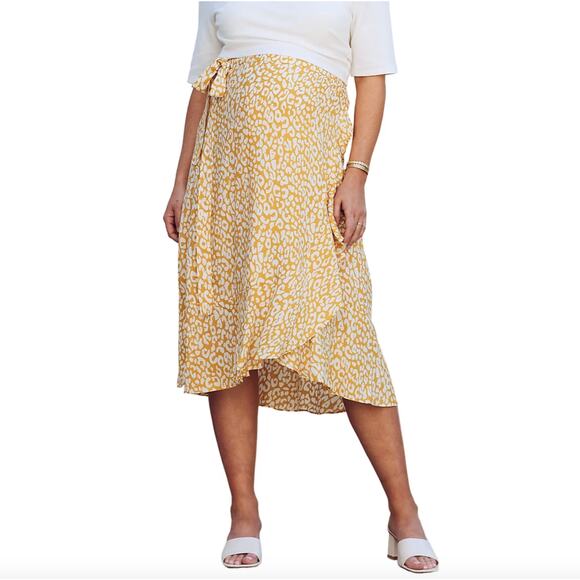ANGEL MATERNITY Christie Midi Skirt in Yellow Animal Print - Picture 1 of 3